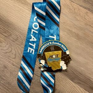 Hot Chocolate Run Medal with Blue Chocolate Ribbon